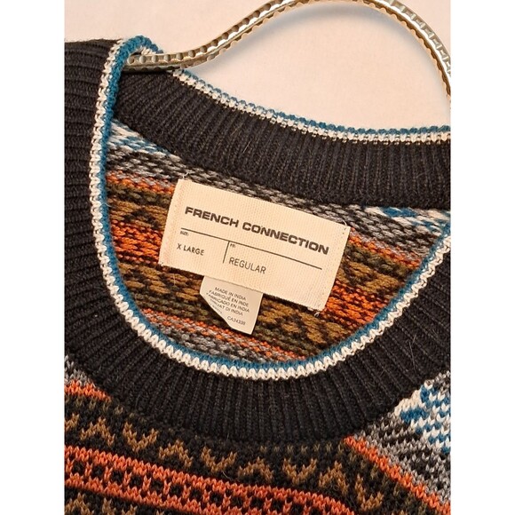 NEW French Connection Fair Isle Wool Blend Crewneck Sweater Multicolor Size XL - Picture 2 of 9